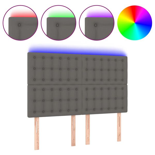 vidaXL Čelo postele s LED &scaron;ed&eacute; 144x5x118/128 cm uměl&aacute; kůže