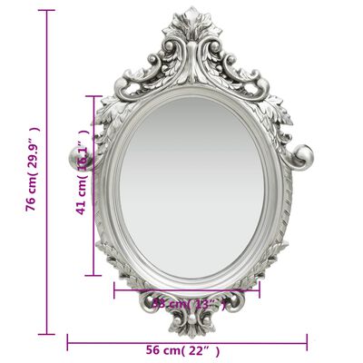 vidaXL Nástěnné zrcadlo zámecký styl 56 x 76 cm stříbrné
