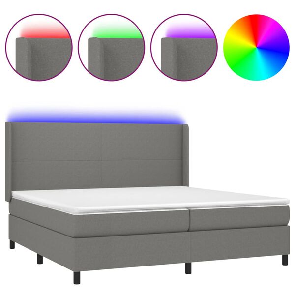 vidaXL Box spring postel s matrac&iacute; a LED tmavě &scaron;ed&aacute; 200x200 cm textil