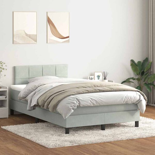 vidaXL Box spring postel s matrac&iacute; světle &scaron;ed&aacute; 120x220 cm samet