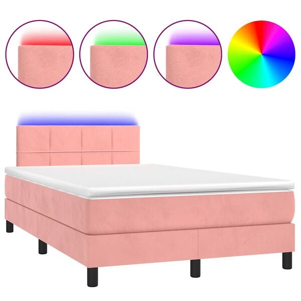 vidaXL Box spring postel s matrac&iacute; a LED růžov&aacute; 120 x 190 cm samet