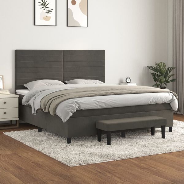 vidaXL Box spring postel s matrac&iacute; tmavě &scaron;ed&aacute; 180x200 cm samet