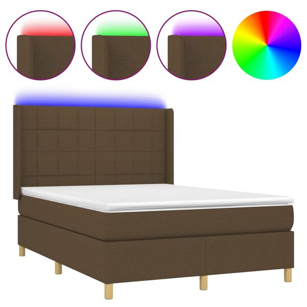 vidaXL Box spring postel s matrac&iacute; a LED tmavě hněd&aacute; 140x190 cm textil