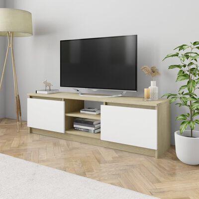 vidaXL TV stolek bílý a dub sonoma 120 x 30 x 35,5 cm dřevotříska