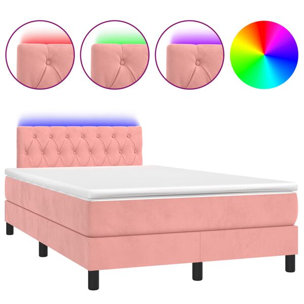 vidaXL Box spring postel s matrac&iacute; a LED růžov&aacute; 120 x 190 cm samet