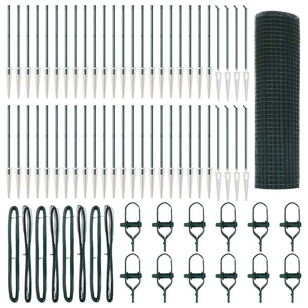 vidaXL Plotov&yacute; sloupek. Zelen&aacute; 100 x 0,4 m (25 x 25 mm s&iacute;ť) Ocel a PVC