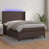 vidaXL Box spring postel s matrac&iacute; a LED hněd&aacute; 140x200 cm uměl&aacute; kůže
