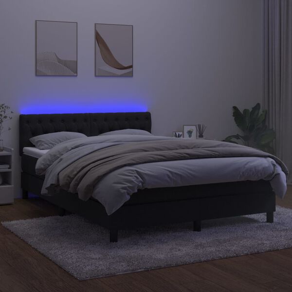 vidaXL Box spring postel s matrac&iacute; a LED čern&aacute; 140x200 cm samet