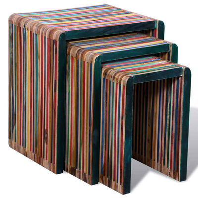 Dřevěné stolky vnořené z barevného rekultivovaného teaku sada 3 ks