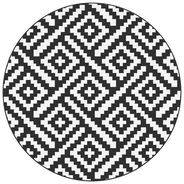 vidaXL Venkovn&iacute; koberec ARAKIL b&iacute;l&yacute; a čern&yacute; &Oslash; 200 cm PP