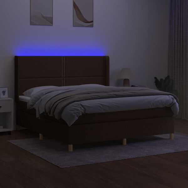 vidaXL Box spring postel s matrac&iacute; a LED tmavě hněd&aacute; 160x200 cm textil