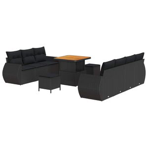 vidaXL Sada zahradn&iacute;ch pohovek s pol&scaron;t&aacute;řem 10 pcs Čern&aacute; polyratan