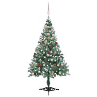 vidaXL Námrazou pokrytý vánoční stromek LED sada koulí a šišky 150 cm