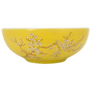 vidaXL Umyvadlo na desku b&iacute;l&eacute; a žlut&eacute; kulat&eacute; &Phi; 41 x 14 cm keramika