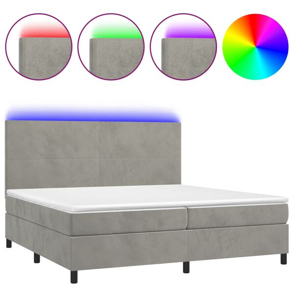 vidaXL Box spring postel s matrac&iacute; a LED světle &scaron;ed&aacute; 200x200 cm samet