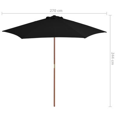 vidaXL Zahradní slunečník s dřevěnou tyčí černý 270 cm