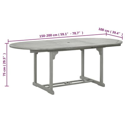 vidaXL Zahradní stůl šedý 200 x 100 x 75 cm masivní akáciové dřevo