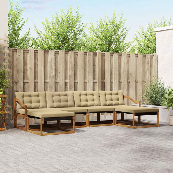 vidaXL Venkovn&iacute; pohovkov&aacute; souprava 6 pcs Přirozen&aacute; a B&eacute;žov&aacute;