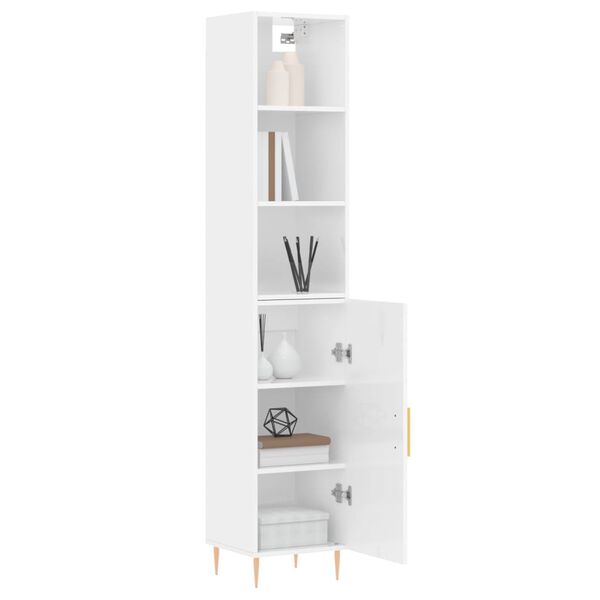 vidaXL Skř&iacute;ň highboard b&iacute;l&aacute; s vysok&yacute;m leskem 34,5x34x180 cm kompozit