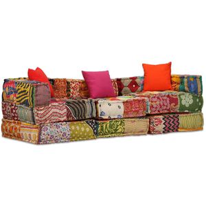 vidaXL 3m&iacute;stn&yacute; modul&aacute;rn&iacute; pouf patchwork textil