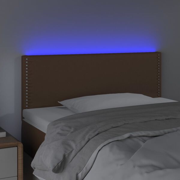 vidaXL Čelo postele s LED hněd&eacute; 100x5x78/88 cm uměl&aacute; kůže