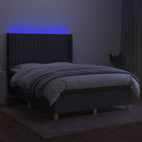 vidaXL Box spring postel s matrac&iacute; a LED tmavě &scaron;ed&aacute; 140x200 cm textil
