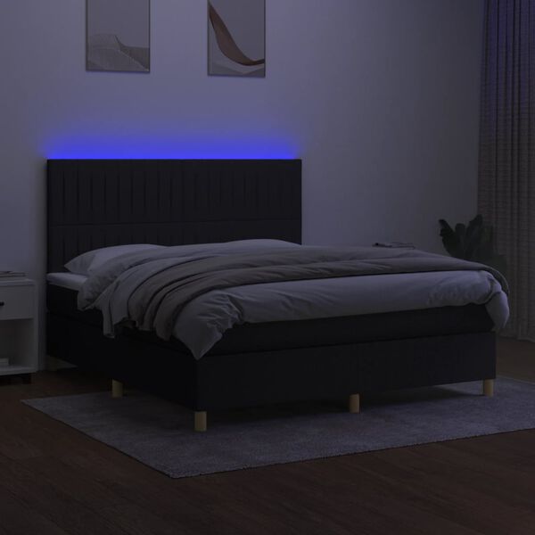 vidaXL Box spring postel s matrac&iacute; a LED čern&aacute; 180x200 cm textil