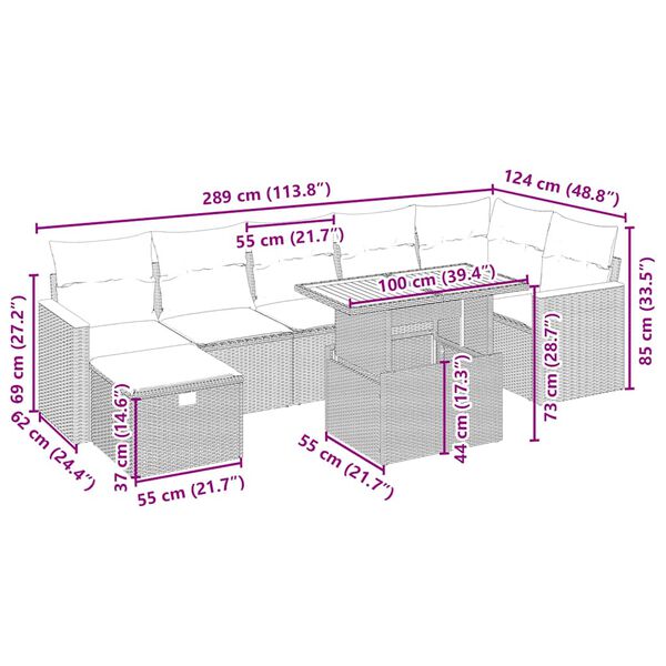 vidaXL 8d&iacute;ln&aacute; zahradn&iacute; sedac&iacute; souprava s podu&scaron;kami b&eacute;žov&aacute; polyratan