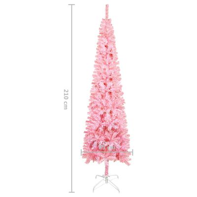 vidaXL Úzký vánoční stromek s LED a sadou koulí růžový 210 cm