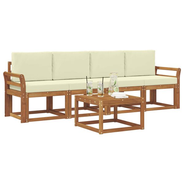 vidaXL Venkovn&iacute; pohovkov&aacute; souprava 5 pcs Přirozen&aacute; a Kr&eacute;mov&aacute;