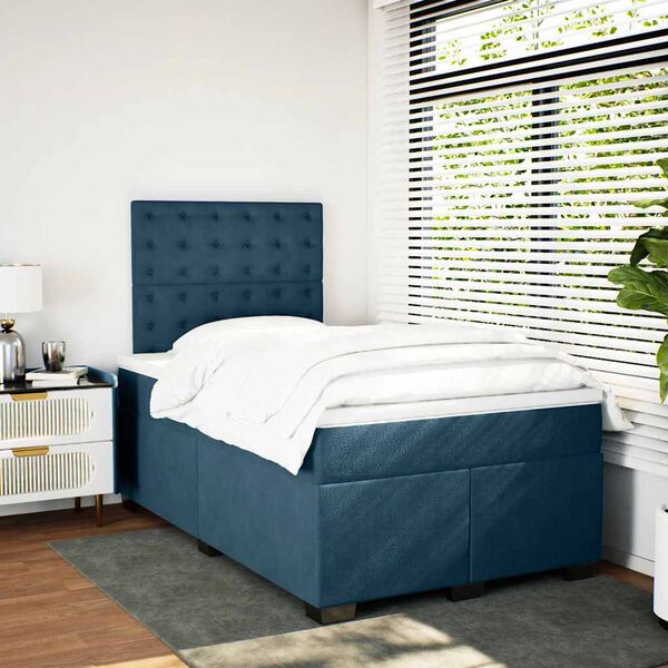 vidaXL Box spring postel s matrac&iacute; modr&aacute; 120 x 200 cm samet