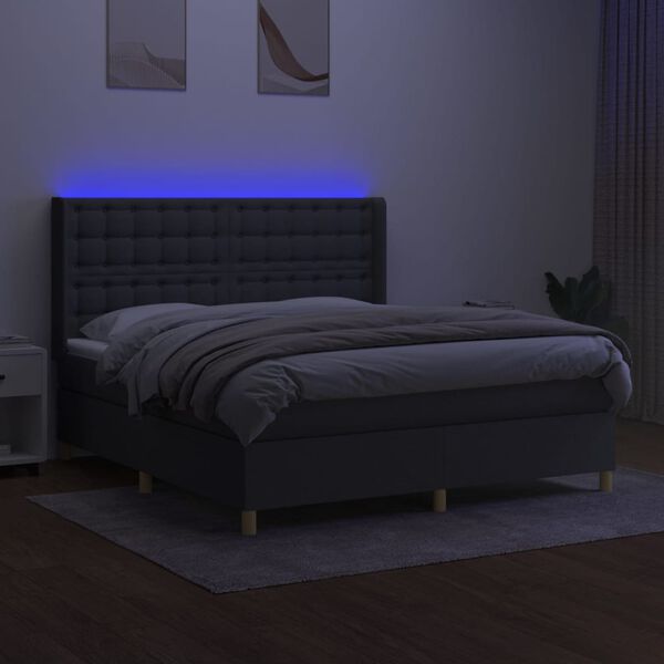 vidaXL Box spring postel s matrac&iacute; a LED tmavě &scaron;ed&aacute; 160x200 cm textil