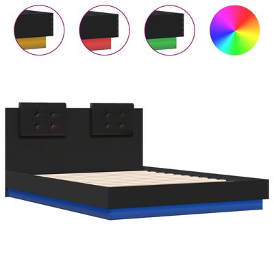vidaXL Rám postele s čelem a LED osvětlením černý 140 x 190 cm