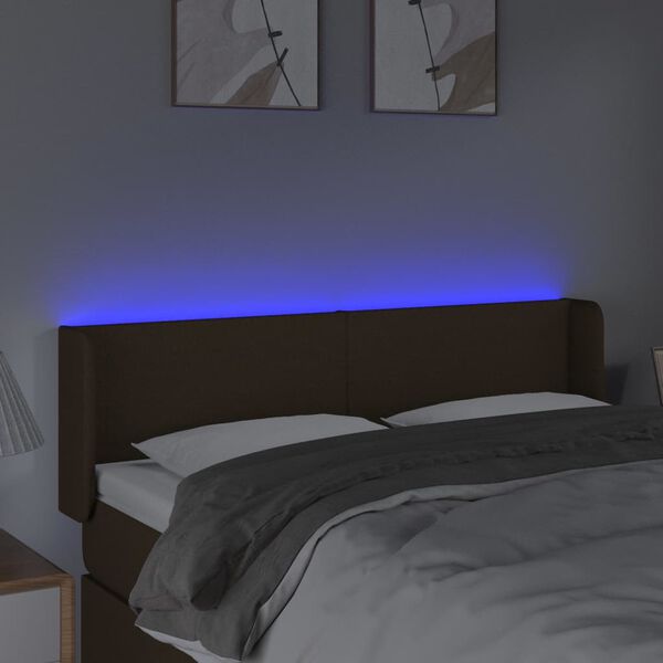 vidaXL Čelo postele s LED tmavě hněd&eacute; 147 x 16 x 78/88 cm textil