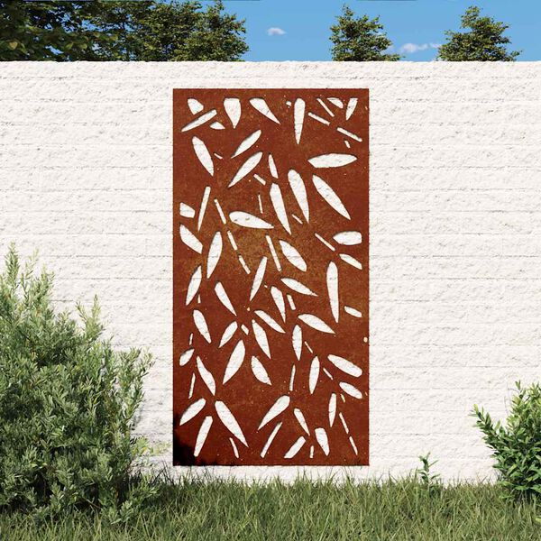 vidaXL Zahradn&iacute; n&aacute;stěnn&aacute; dekorace 105 x 55 cm corten Bambusov&yacute; list
