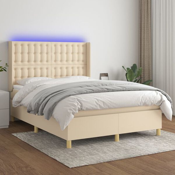 vidaXL Box spring postel s matrac&iacute; a LED kr&eacute;mov&aacute; 140x190 cm textil