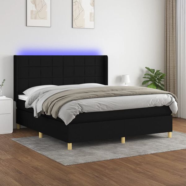 vidaXL Box spring postel s matrac&iacute; a LED čern&aacute; 160x200 cm textil