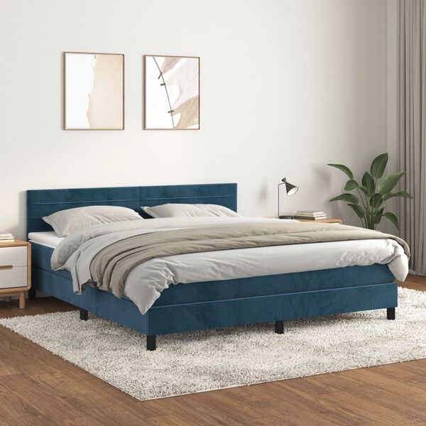 vidaXL Box spring postel s matrac&iacute; tmavě modr&aacute; 160x200 cm samet