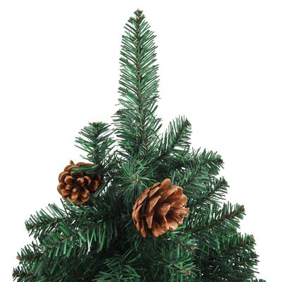 vidaXL Úzký vánoční stromeček s LED pravé dřevo a šišky zelený 150 cm