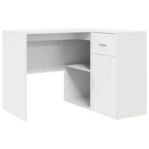 vidaXL Rohov&yacute; psac&iacute; stůl se z&aacute;suvkou s polic&iacute; B&iacute;l&aacute; 102 x 88 x 75 cm