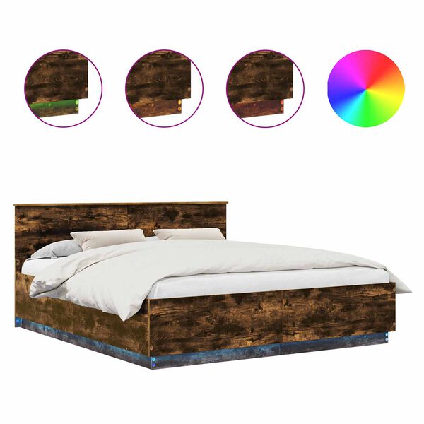 vidaXL R&aacute;m postele s čelo Kouřov&yacute; dub 200 x 200 cm kompozitn&iacute; dřevo