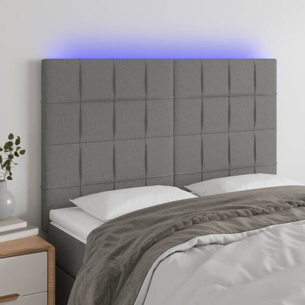 vidaXL Čelo postele s LED tmavě &scaron;ed&eacute; 144x5x118/128 cm textil