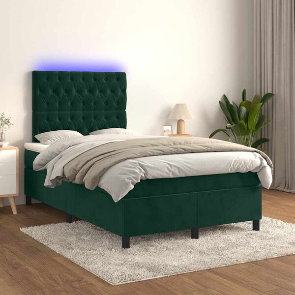 vidaXL Box spring postel s matrac&iacute; a LED tmavě zelen&aacute; 120x200 cm samet