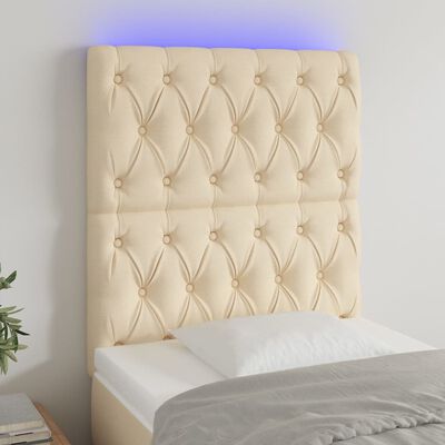 vidaXL Čelo postele s LED krémové 80x7x118/128 cm textil