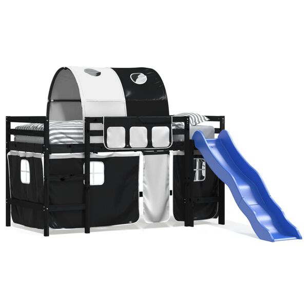 vidaXL Dětská patrová postel s tunelem bílá a černá 90x190 cm borovice