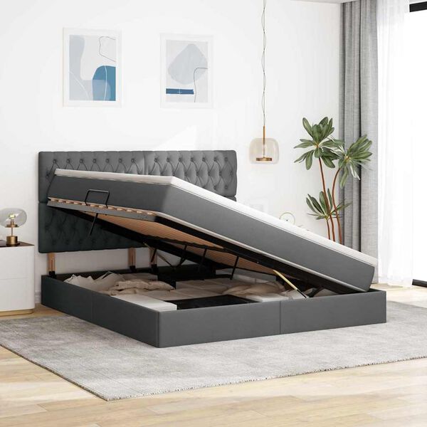 vidaXL Postel s &uacute;ložn&yacute;m prostorem a matrac&iacute; Tmavě &scaron;ed&aacute; 180 x 200 cm