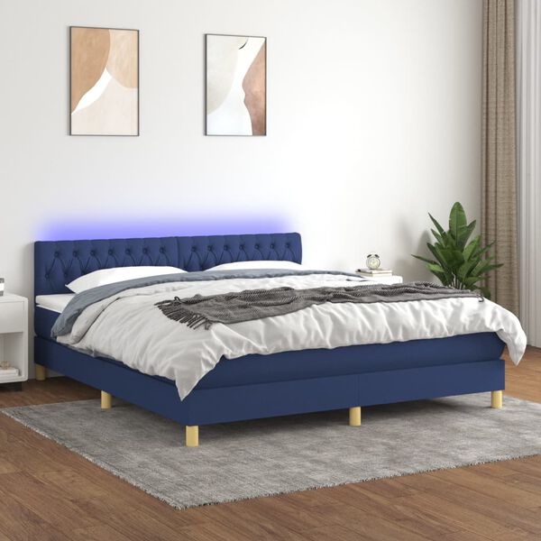 vidaXL Box spring postel s matrac&iacute; a LED modr&aacute; 180x200 cm textil