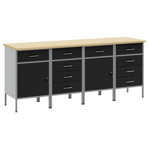 vidaXL Pracovn&iacute; skř&iacute;ň se z&aacute;suvkou 4 ks Čern&aacute; a &scaron;ed&aacute; 200 x 55 x 85 cm