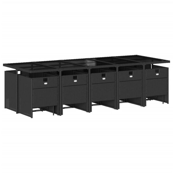 vidaXL 15d&iacute;ln&yacute; zahradn&iacute; j&iacute;deln&iacute; set s podu&scaron;kami čern&yacute; polyratan