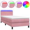 vidaXL Box spring postel s matrac&iacute; a LED růžov&aacute; 80x220 cm samet